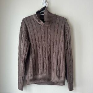 Logan Hill cable knit brown fisherman shawl collar sweater small